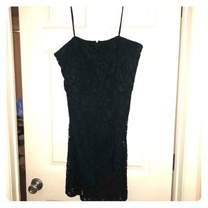Navy blue strapless lace dress